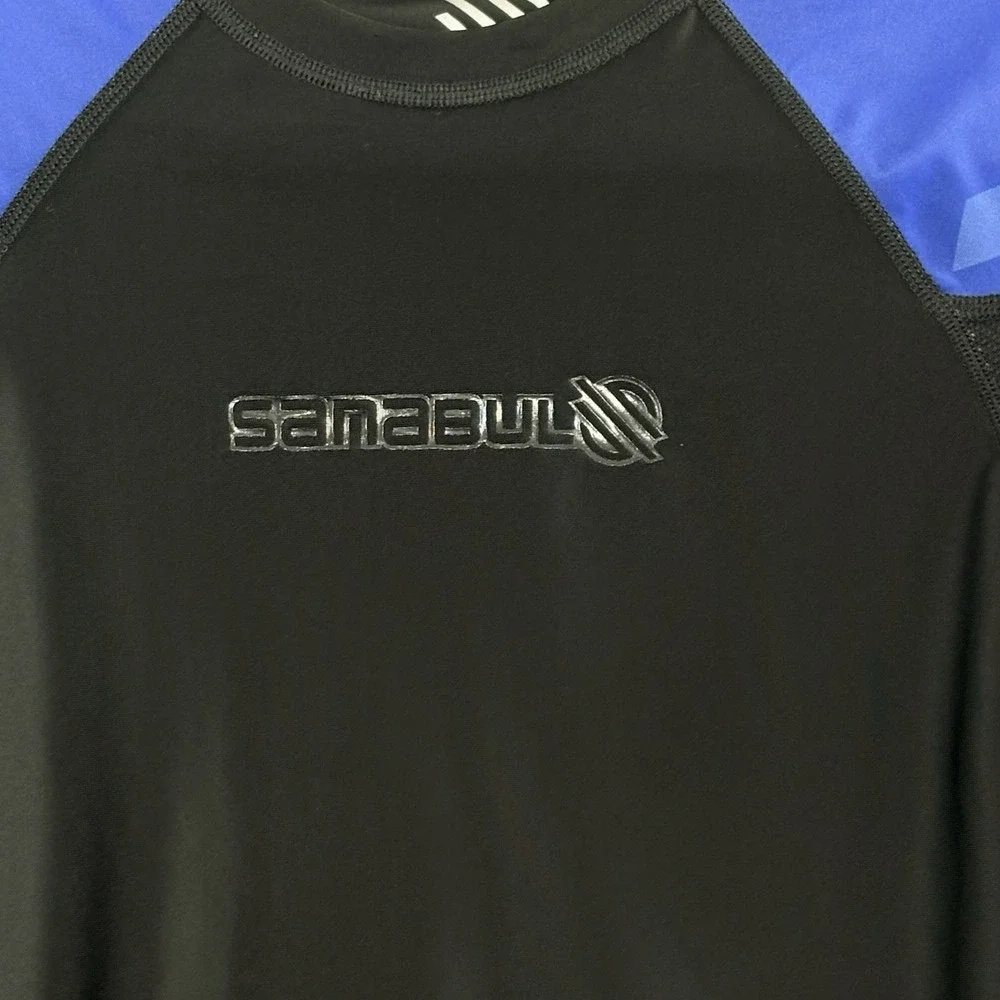 SANABUL Men Rash Guard Short Sleeve Compression Top Sz M Blue Black‎ Swim 60-17